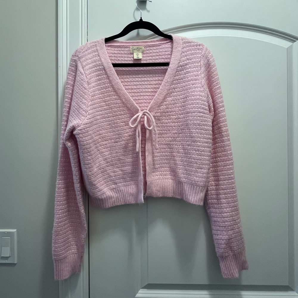 Pink Knit Tie-Front Sweater